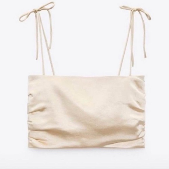 Zara Tops - Zara Cream Satin Tie-Strap Cropped Top